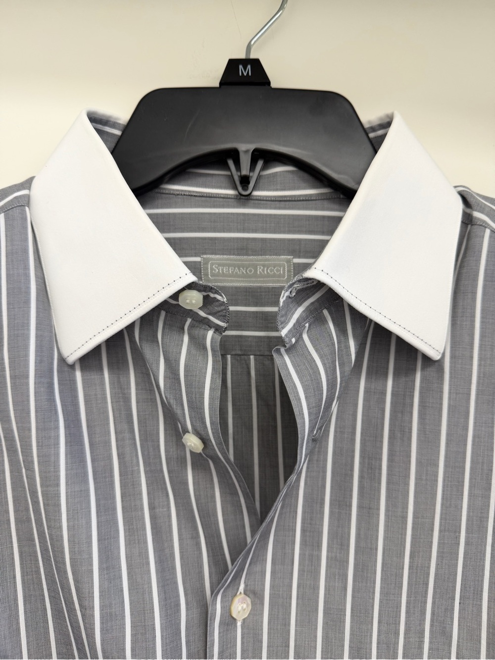 Stefano Ricci Italian - Gray Dress Shirt with White Collar 100% Cotton